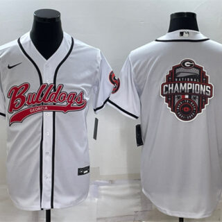 Men's Georgia Bulldogs White Team Big Logo With Patch Cool Base Stitched Baseball Jersey