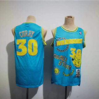 Men's Golden State Warriors #30 Stephen Curry Blue Throwback Stitched Jersey