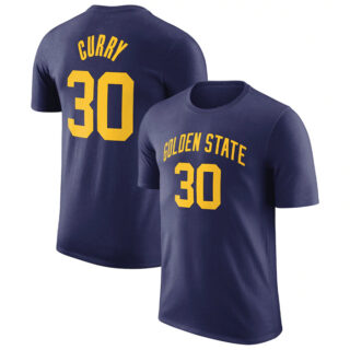 Men's Golden State Warriors #30 Stephen Curry Navy 2022 23 Statement Edition Name & Number T-Shirt
