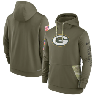 Men's Green Bay Packers 2022 Olive Salute To Service Therma Performance Pullover Hoodie
