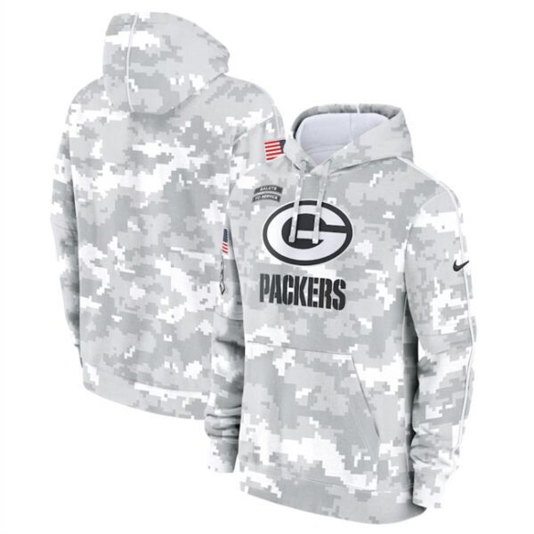 Men's Green Bay Packers 2024 Arctic Camo Salute To Service Club Fleece Pullover Hoodie