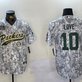 Men's Green Bay Packers #10 Jordan Love 2024 Arctic Camo Salute To Service Stitched Baseball Jerseys