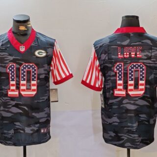 Men's Green Bay Packers #10 Jordan Love Camo USA Flag Limited Stitched Football Jersey