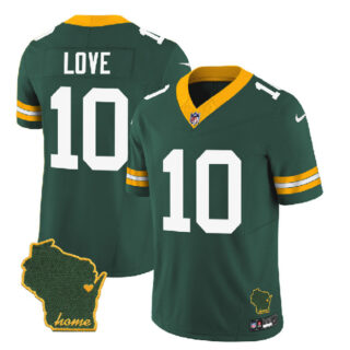 Men's Green Bay Packers #10 Jordan Love Green 2023 F.U.S.E. Home Patch Vapor Untouchable Limited Stitched Jersey