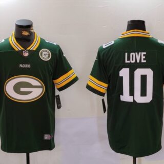 Men's Green Bay Packers #10 Jordan Love Green Big Logo With Patch Vapor Limited Stitched Football Jersey