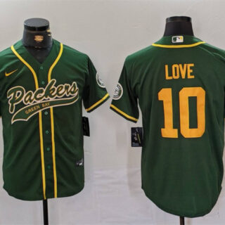 Men's Green Bay Packers #10 Jordan Love Green Cool Base Stitched Baseball Jersey