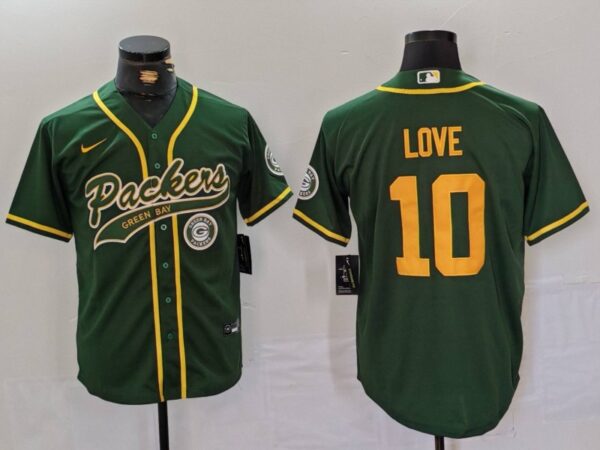 Men's Green Bay Packers #10 Jordan Love Green Cool Base Stitched Baseball Jerseys