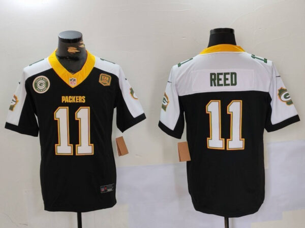 Men's Green Bay Packers #11 Jayden Reed BlackWhite 2024 F.U.S.E. Home Patch 13 Time World Champions Vapor Untouchable Limited Stitched Jerseys