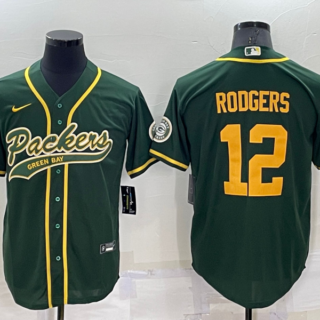 Men's Green Bay Packers #12 Aaron Rodgers Green Cool Base Stitched Baseball Jersey