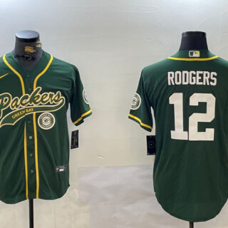 Men's Green Bay Packers #12 Aaron Rodgers Green Cool Base Stitched Baseball Jersey