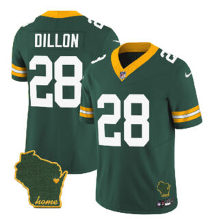 Men's Green Bay Packers #28 A.J. Dillon Green 2023 F.U.S.E. Home Patch Vapor Untouchable Limited Stitched Jersey
