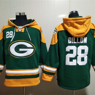 Men's Green Bay Packers #28 A.J. Dillon Green Lace-Up Pullover Hoodie