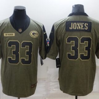Men's Green Bay Packers #33 Aaron Jones 2021 Olive Salute To Service Limited Stitched Jersey