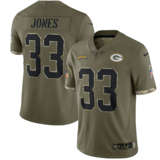 Men's Green Bay Packers #33 Aaron Jones Olive 2022 Salute To Service Limited Stitched Jersey