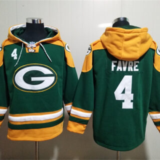 Men's Green Bay Packers #4 Brett Favre Green Lace-Up Pullover Hoodie