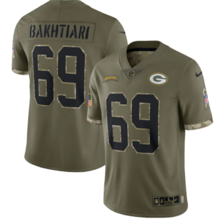 Men's Green Bay Packers #69 David Bakhtiari Olive 2022 Salute To Service Limited Stitched Jersey