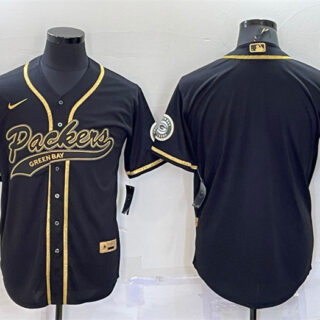 Men's Green Bay Packers Blank Black Gold With Patch Cool Base Stitched Baseball Jersey