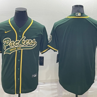 Men's Green Bay Packers Blank Green Cool Base Stitched Baseball Jersey