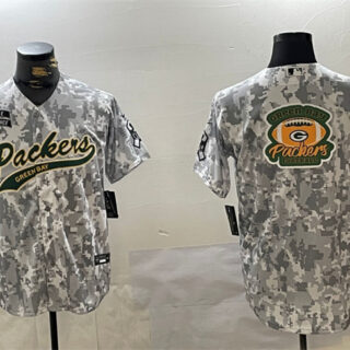 Men's Green Bay Packers Team Big Logo 2024 Arctic Camo Salute To Service Stitched Baseball Jerseys