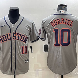 Men's Houston Astros #10 Yuli Gurriel Gray With Patch Cool Base Stitched Jersey