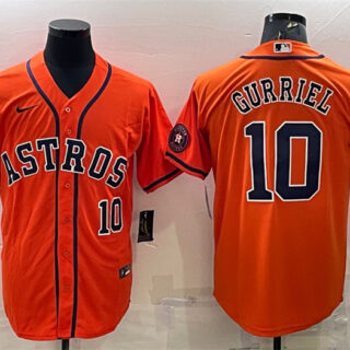 Men's Houston Astros #10 Yuli Gurriel Orange With Patch Cool Base Stitched Jersey