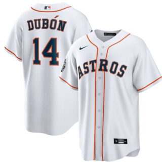 Men's Houston Astros #14 Mauricio Dubón White 2022 World Series Patch Cool Base Stitched Baseball Jersey