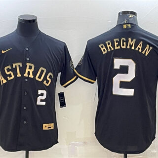 Men's Houston Astros #2 Alex Bregman Black Gold 2022 World Series Stitched Baseball Jersey