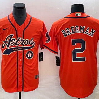 Men's Houston Astros #2 Alex Bregman Orange With Patch Cool Base Stitched Baseball Jersey 4