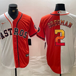 Men's Houston Astros #2 Alex Bregman White Orange Split With Patch Cool Base Stitched Baseball Jersey
