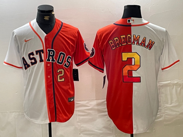 Men's Houston Astros #2 Alex Bregman White Orange Split With Patch Cool Base Stitched Baseball Jerseys