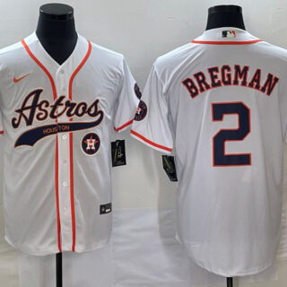 Men's Houston Astros #2 Alex Bregman White With Patch Cool Base Stitched Baseball Jersey
