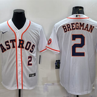 Men's Houston Astros #2 Alex Bregman White With Patch Cool Base Stitched Jersey