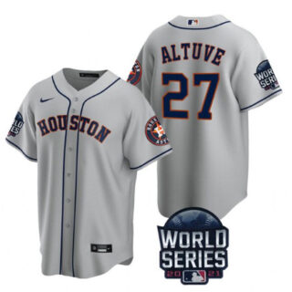 Men's Houston Astros #27 Jose Altuve 2021 Gray World Series Cool Base Stitched Baseball Jersey
