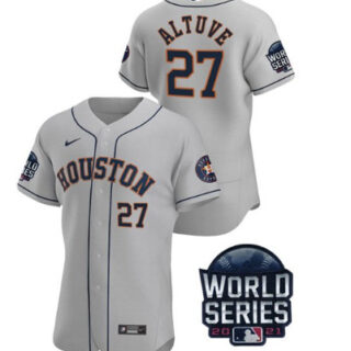 Men's Houston Astros #27 Jose Altuve 2021 Grey World Series Flex Base Stitched Baseball Jersey
