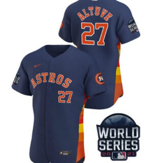Men's Houston Astros #27 Jose Altuve 2021 Navy World Series Flex Base Stitched Baseball Jersey