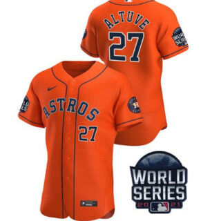 Men's Houston Astros #27 Jose Altuve 2021 Orange World Series Flex Base Stitched Baseball Jersey