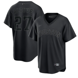 Men's Houston Astros #27 Jose Altuve Black Pitch Black Fashion Replica Stitched Jersey