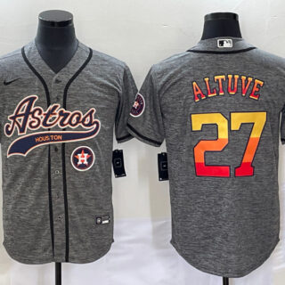 Men's Houston Astros #27 Jose Altuve Gray With Patch Cool Base Stitched Baseball Jersey