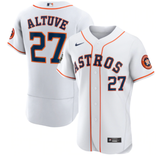 Men's Houston Astros #27 Jose Altuve White 2022 World Series Flex Base Stitched Baseball Jersey