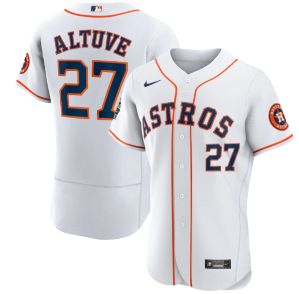 Men's Houston Astros #27 Jose Altuve White 2022 World Series Flex Base Stitched Baseball Jersey