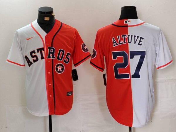 Men's Houston Astros #27 Jose Altuve White Orange Split With Patch Cool Base Stitched Baseball Jerseys