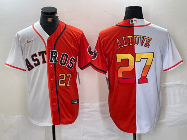 Men's Houston Astros #27 Jose Altuve White Orange Split With Patch Cool Base Stitched Baseball Jerseys