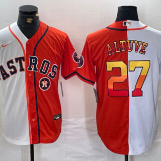 Men's Houston Astros #27 Jose Altuve White Orange Split With Patch Cool Base Stitched Baseball Jerseys