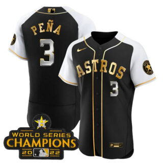 Men's Houston Astros #3 Jeremy Peña 2023 Black Gold Alternate Flex Base Stitched Baseball Jersey