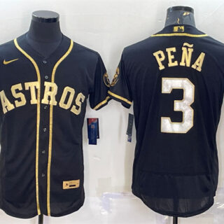 Men's Houston Astros #3 Jeremy Pena Black Gold Flex Base Stitched Jersey