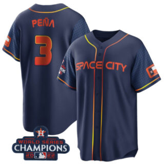 Men's Houston Astros #3 Jeremy Peña Navy 2022 World Series Champions City Connect Stitched Baseball Jersey
