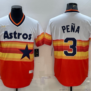 Men's Houston Astros #3 Jeremy Peña Orange Rainbow Cool Base Stitched Jersey