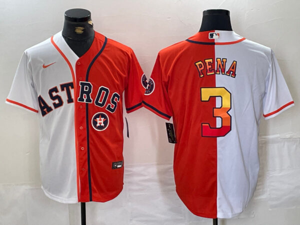 Men's Houston Astros #3 Jeremy Peña White Orange Split With Patch Cool Base Stitched Baseball Jerseys