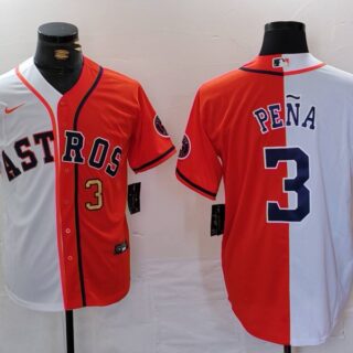 Men's Houston Astros #3 Jeremy Peña White Orange Split With Patch Cool Base Stitched Baseball Jerseys