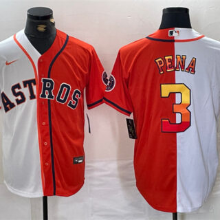 Men's Houston Astros #3 Jeremy Peña White Orange Split With Patch Cool Base Stitched Baseball Jersey